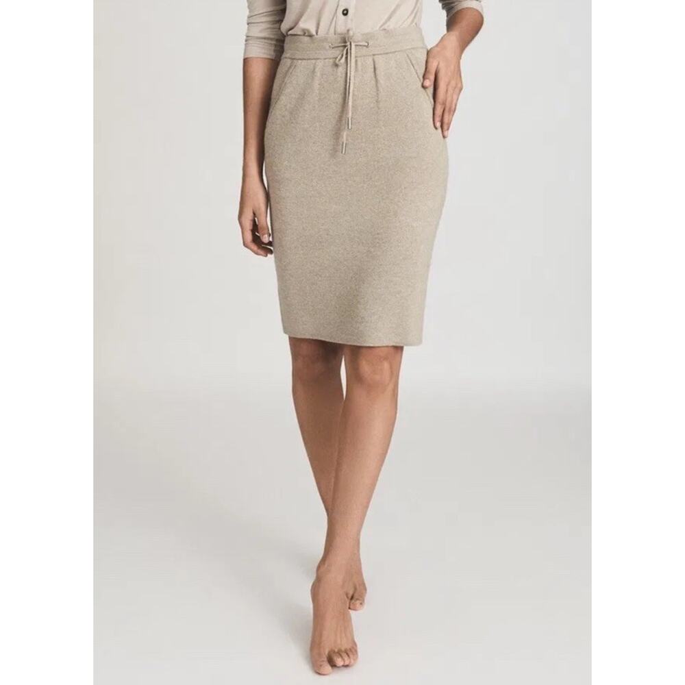 REISS Connie Knit Skirt Neutral Beige Wool Alpaca Blend Women's Size Medium
